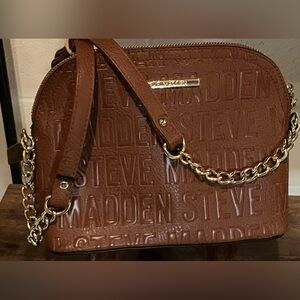 Steve Madden Embossed Brown Crossbody Bag with Gold Chain